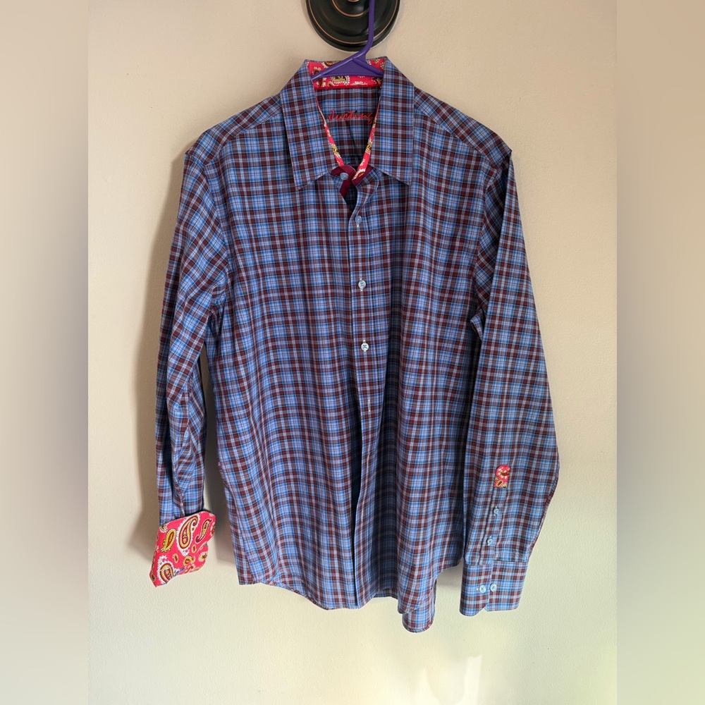 Justin Boots Blue‎ and Red Checkered Shirt